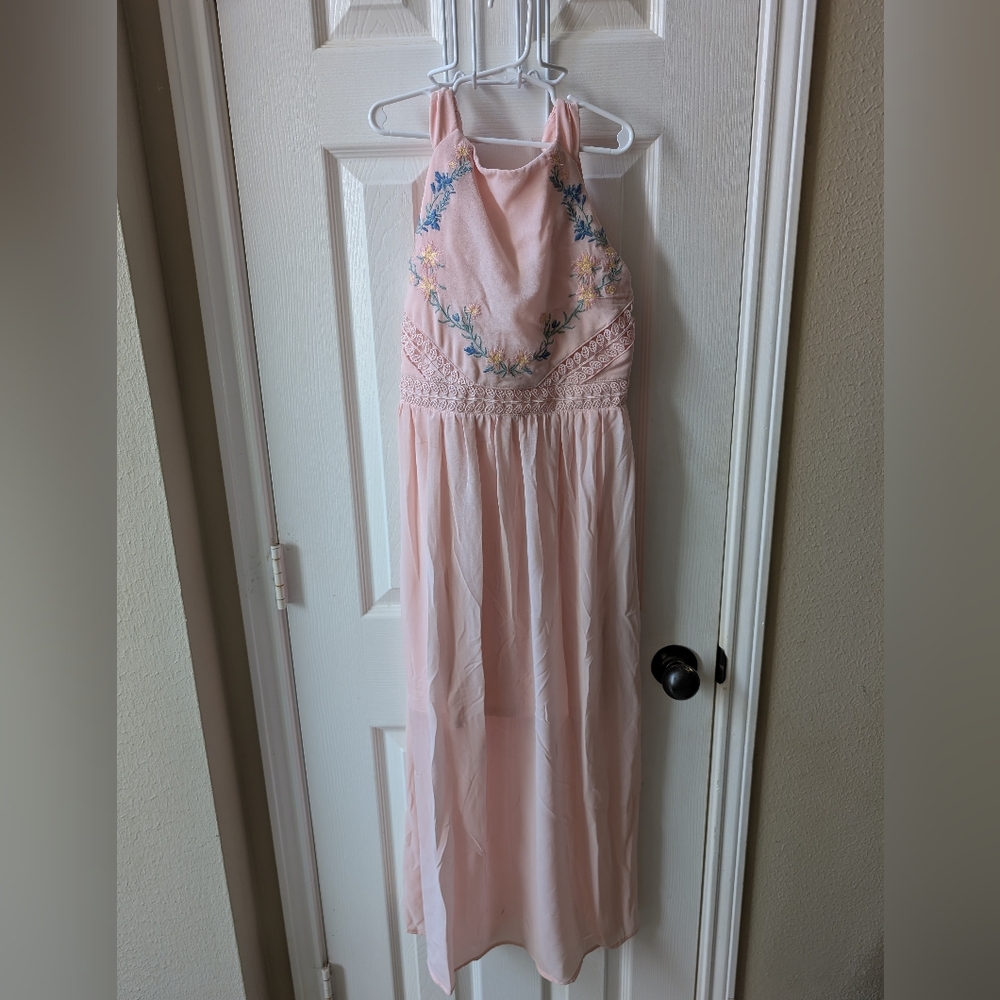 Iz Byer Light Pink Dress with Floral Details